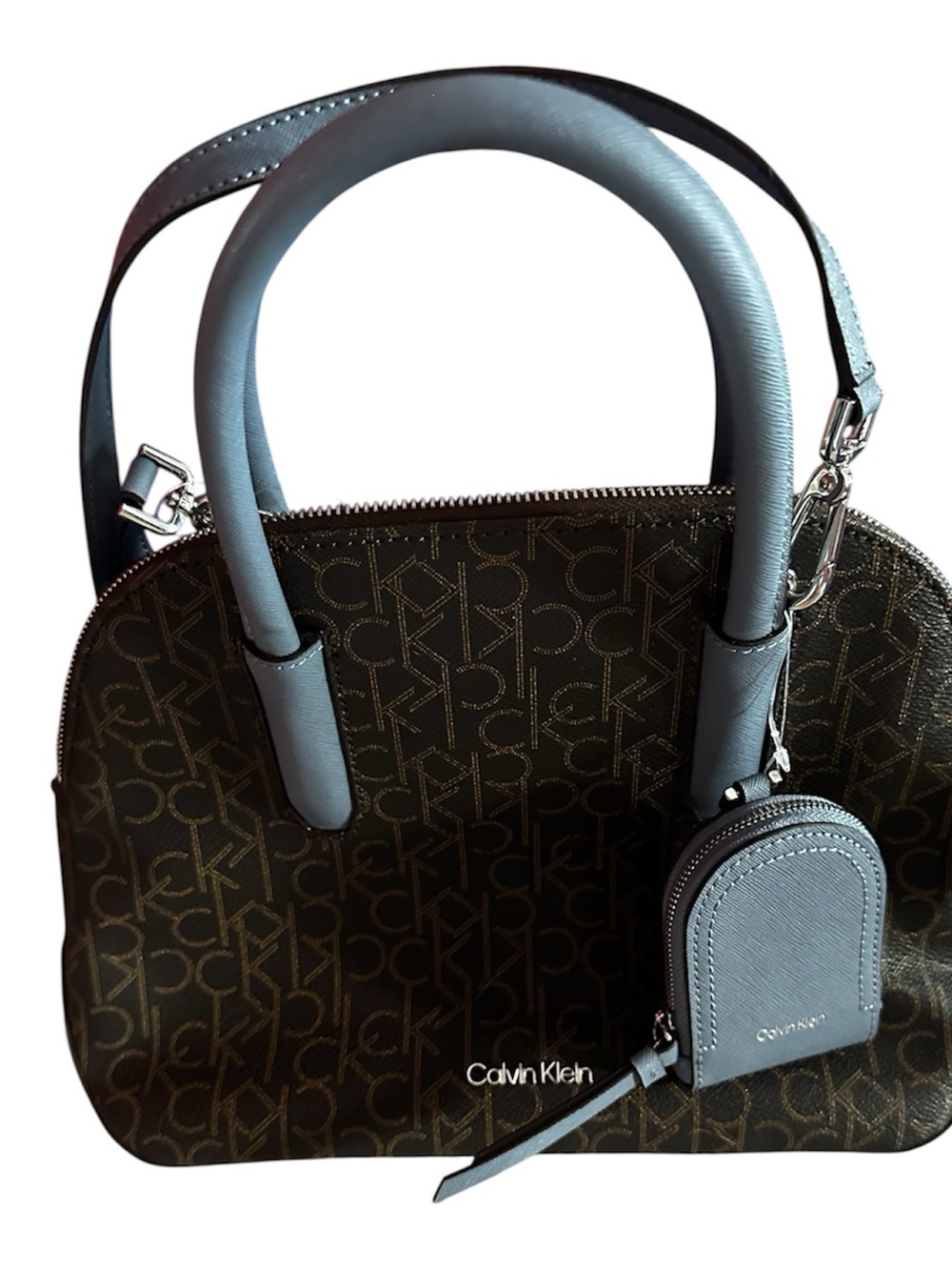 Calvin Klein Hudson Signature Monogram Top-Zip Domed Satchel Bag - Brown/Blue - Picture 2 of 10